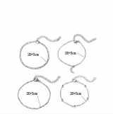 欧美跨境饰品简约百搭4件套脚链女 金属细链珠链月牙吊坠脚饰套装